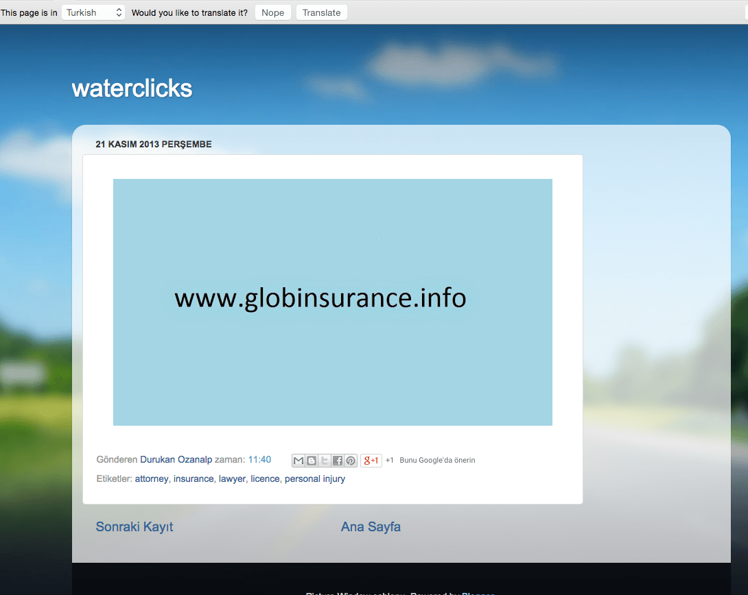 The Turkish site that showcases the click fraud site after the worker clicks on the Rapidworker fraud task. The worker is to click on www.globinsurance.info.