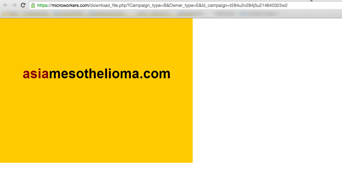 The image showing the website the criminal wants the Microworkers to click on: asiamesothelioma.com