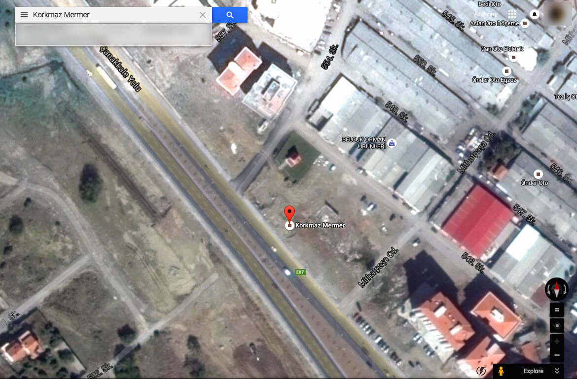 The physical address location identified by investigating the criminal's other domain holdings. The address is an empty lot in Turkey.